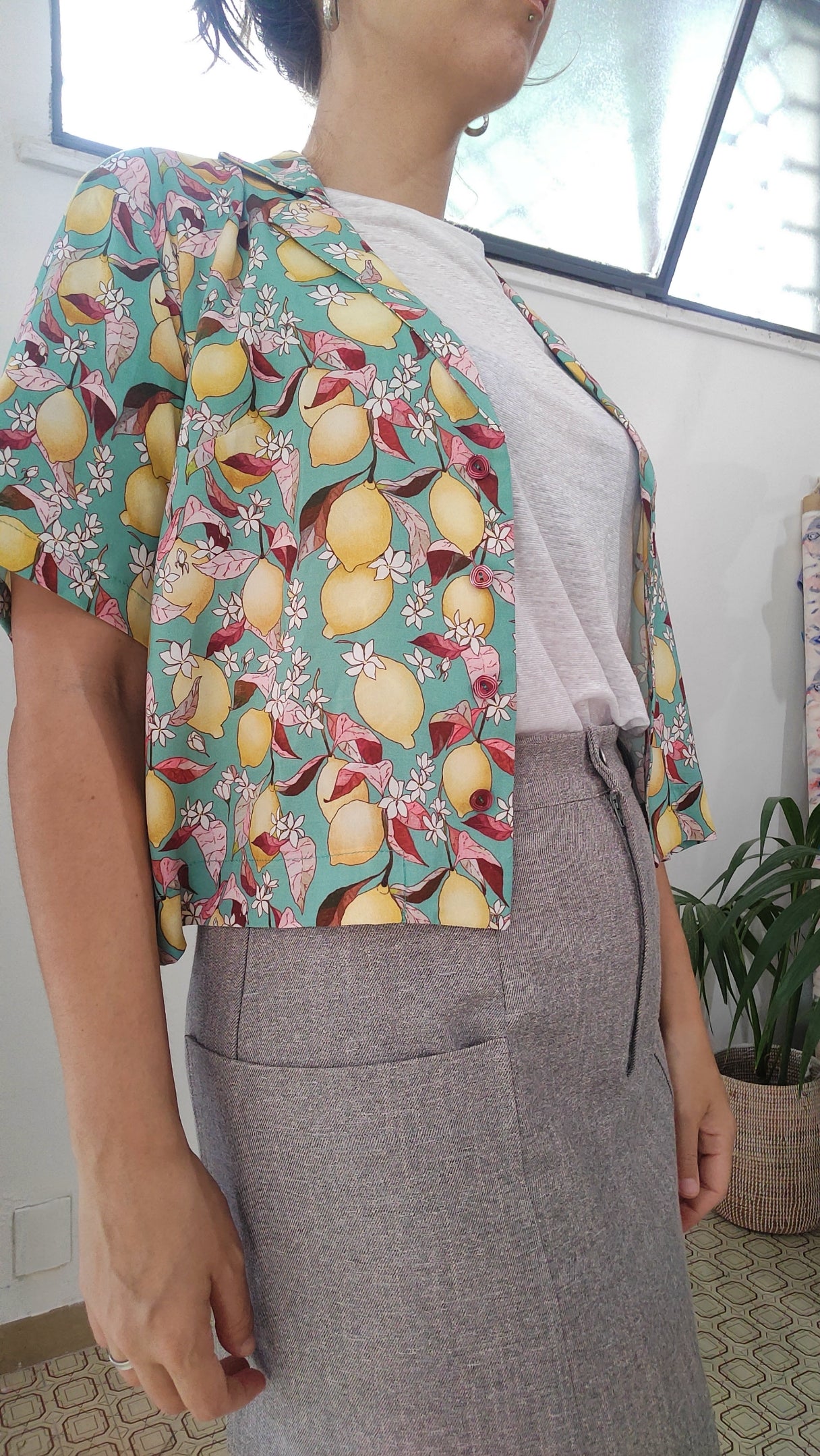 Gonna Dritta in denim grigio/ rosa