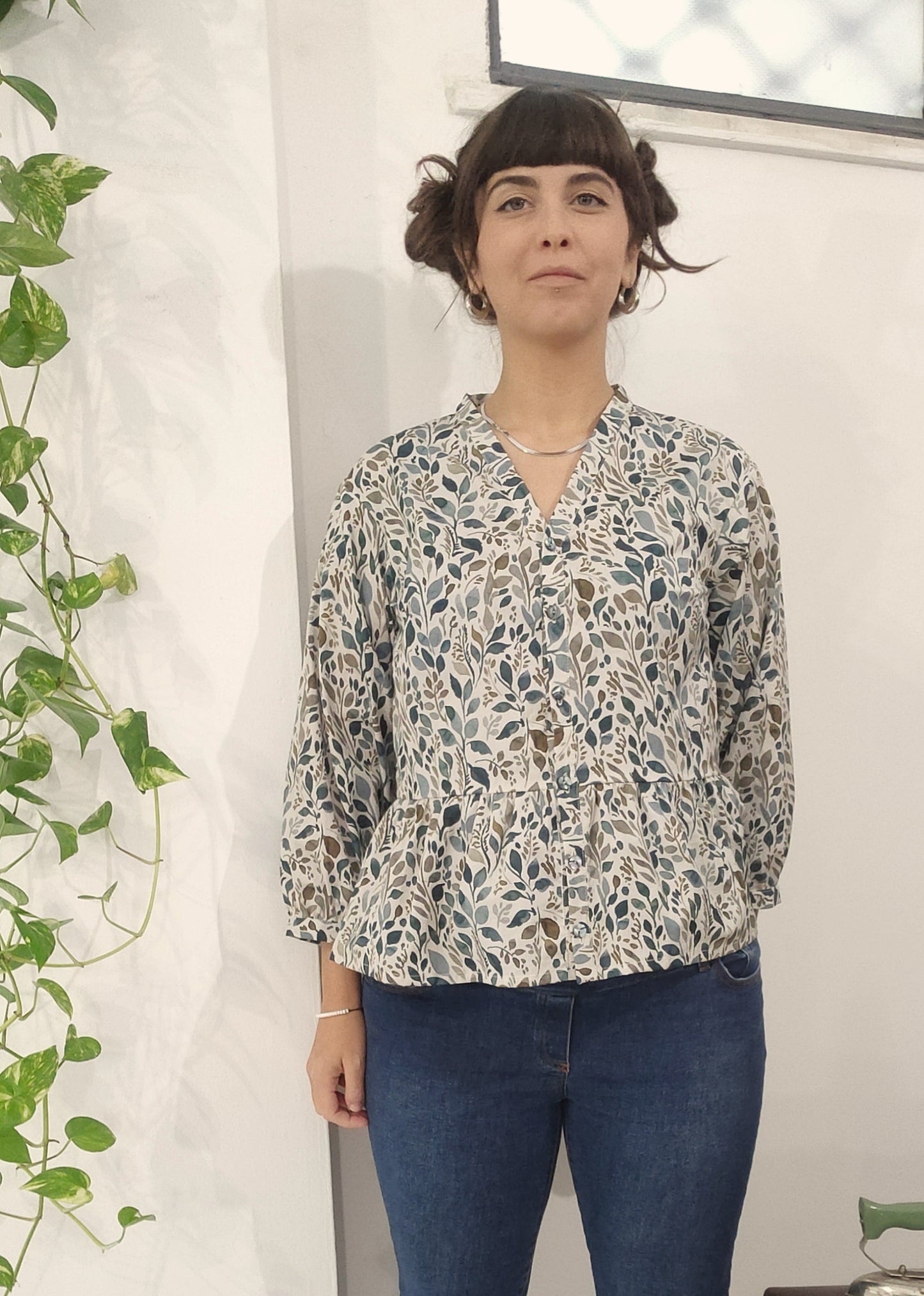 Camicia Riccia 2.0 in popeline di cotone fiori e foglie