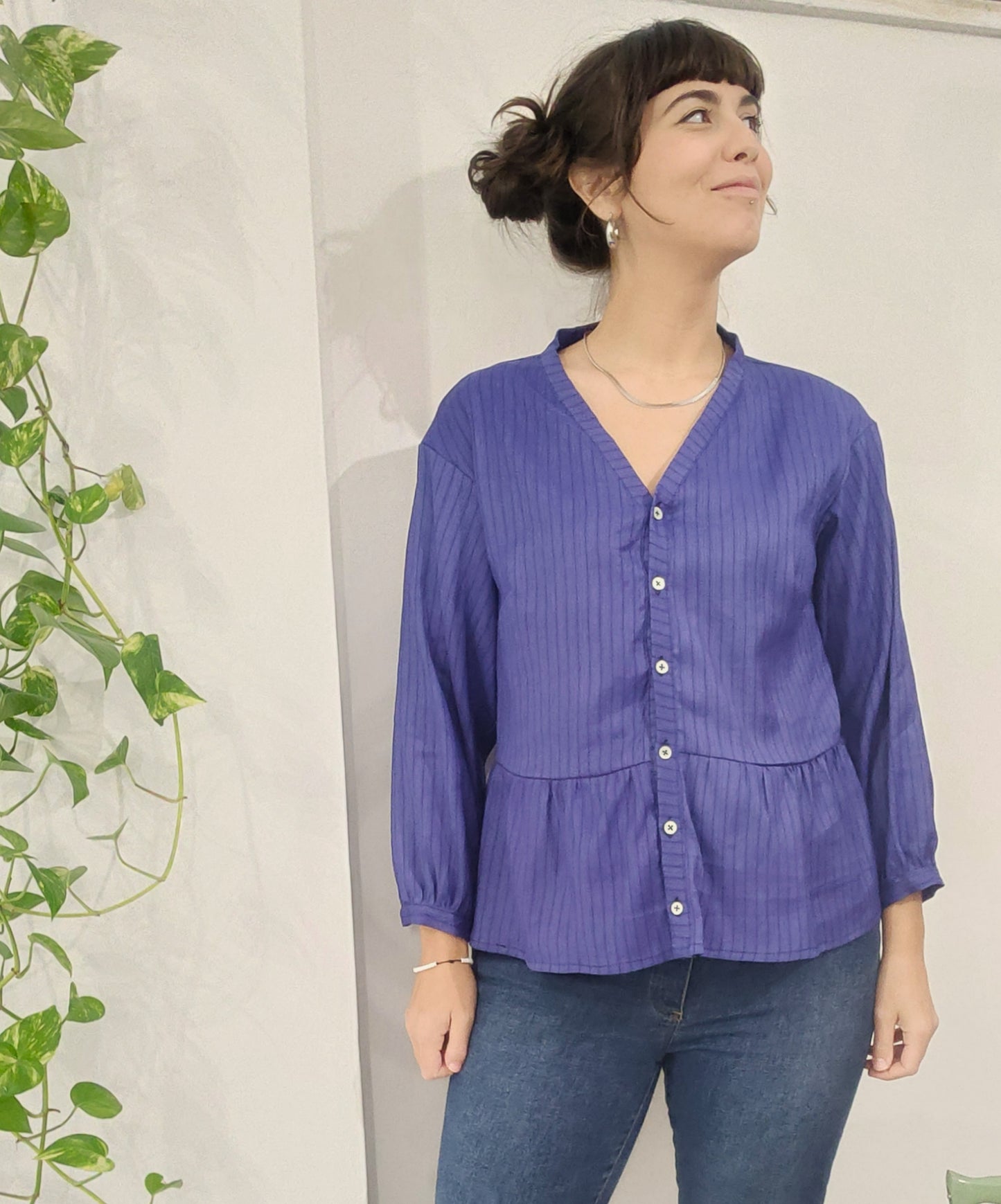 Camicia Riccia 2.0 in cotone azzurro a righine