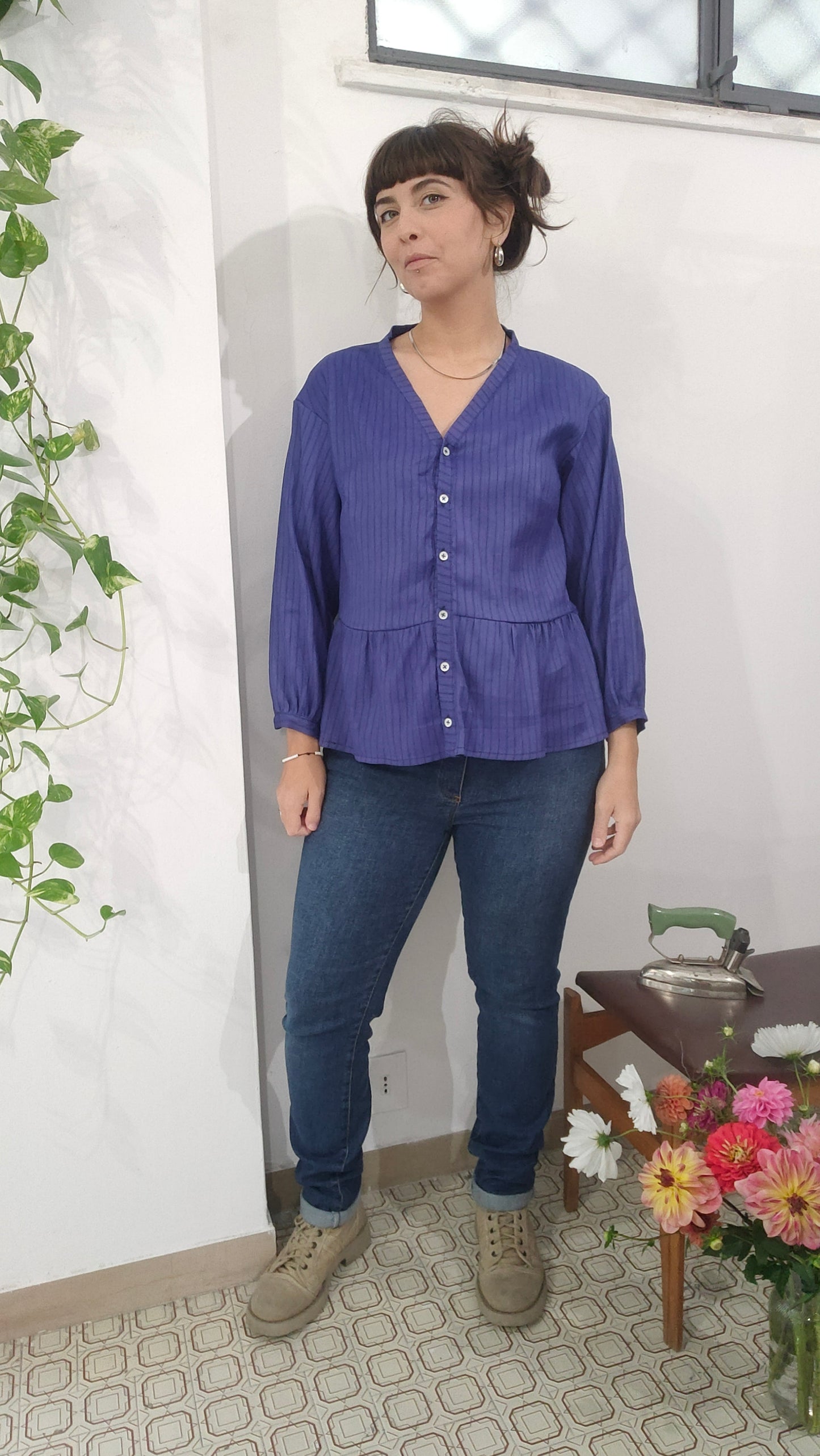 Camicia Riccia 2.0 in cotone azzurro a righine