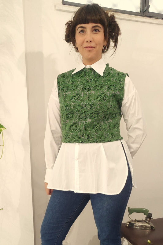 Gilet Mini in maglia fantasia verde a fiori