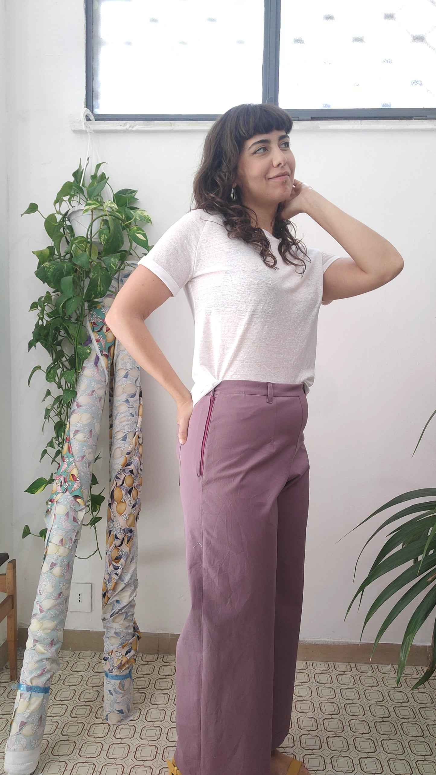 Pantalone Gambadritta in gabardina di Cotone elast. Malva