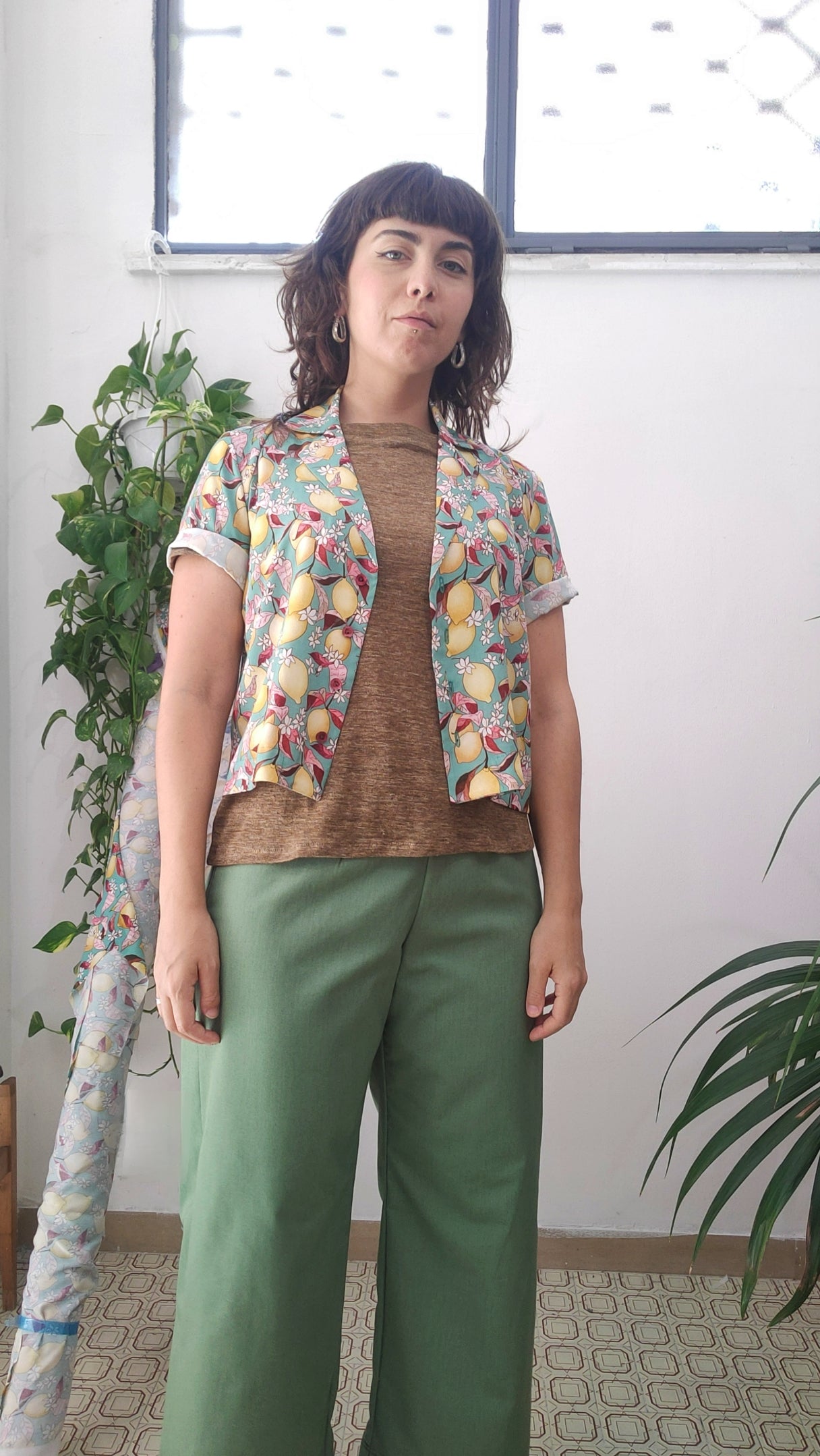 Pantalone Gambadritta in gabardina di Cotone Verde